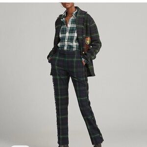 Polo Ralph Lauren Green Plaid Fringe-Trim Wool-Blend Trouser Size 2